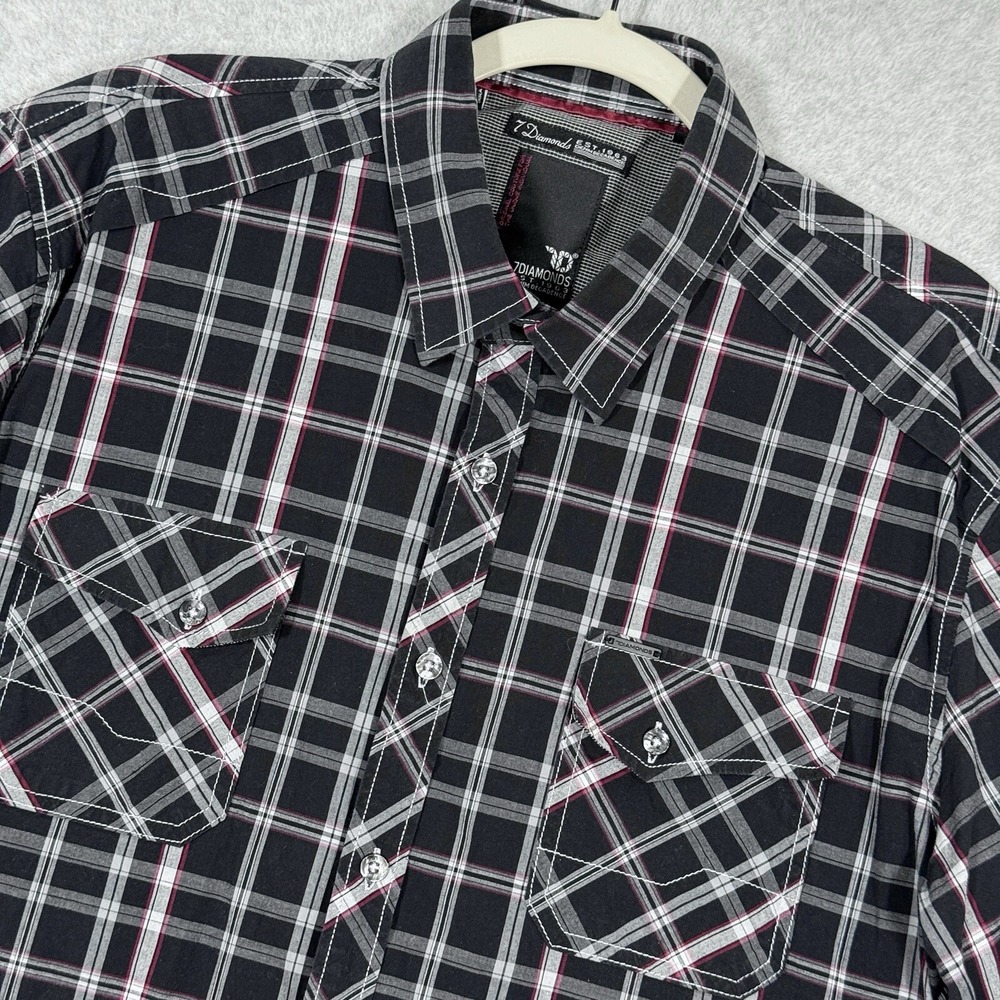 7 Diamonds Shirt Mens XXL Plaid Western Sawtooth‎ Stretch Short Sleeve Button Up